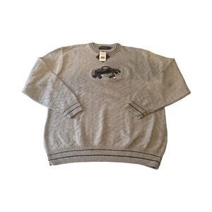 Vtg Dead Stock Carmel Mens L Embroidered Golf Textured Tan Crewneck Sweater Nwt